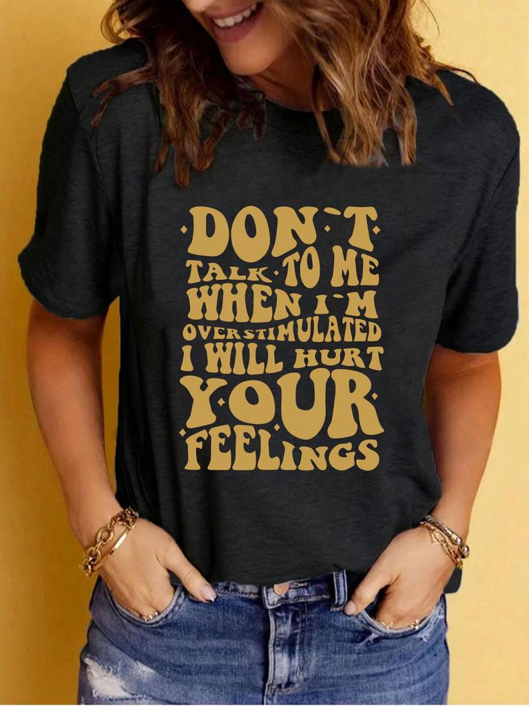 Women's Casual Slogan Print Round Neck Short Sleeve T-Shirt