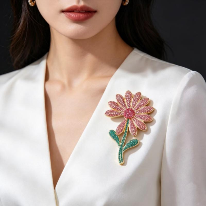 Decorative Rhinestone Flower Brooch for Women Girls Fancy Detail for Every Outfit