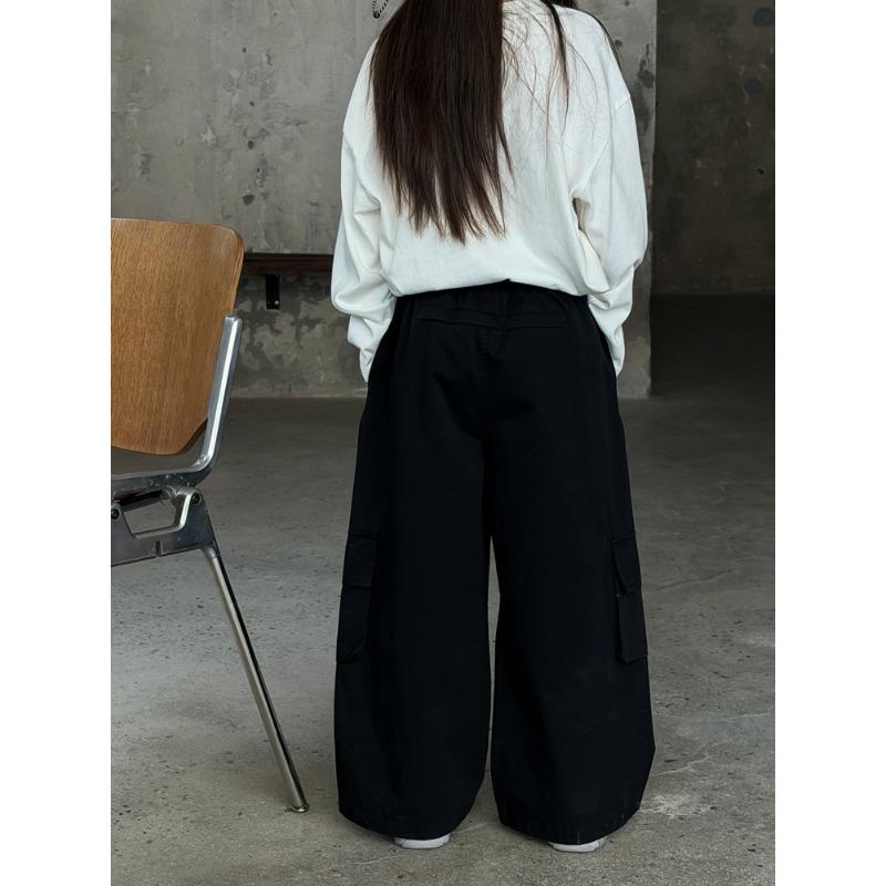 Korean Style Kids Casual Wide Leg Big Pocket Cargo Pants
