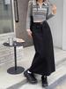 Plus Size Slimming Grey A-Line Midi Skirt with Slit