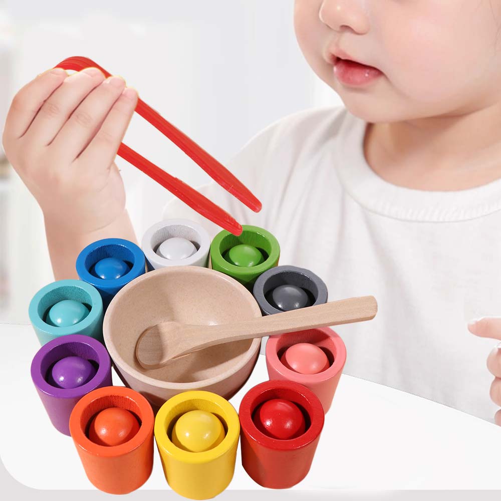 10 Color Color Sorter Game Toys Wooden Sorting Matching Toys Balls In Cups Montessori Preschool