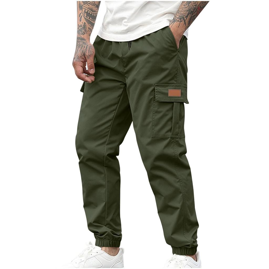 Men's Workwear Trousers, Elastic Waist Lace-up, Multi-pocket Breathable Casual Workwear Trousers