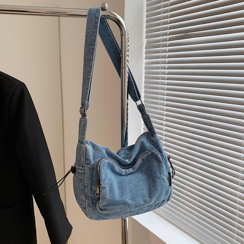 Women Casual Satchel Shoulder Bag Ladies Small Capacity Denim Vintage Messenger Bag Adjustable Strap Daily Tote Bag Multifunction Chic Hobo Bag