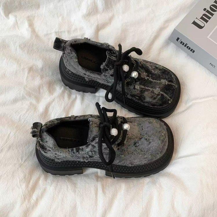 Lace-up big head muffin shoes women's 2025 autumn new small platform women's shoes fashion heightening loafers single shoes