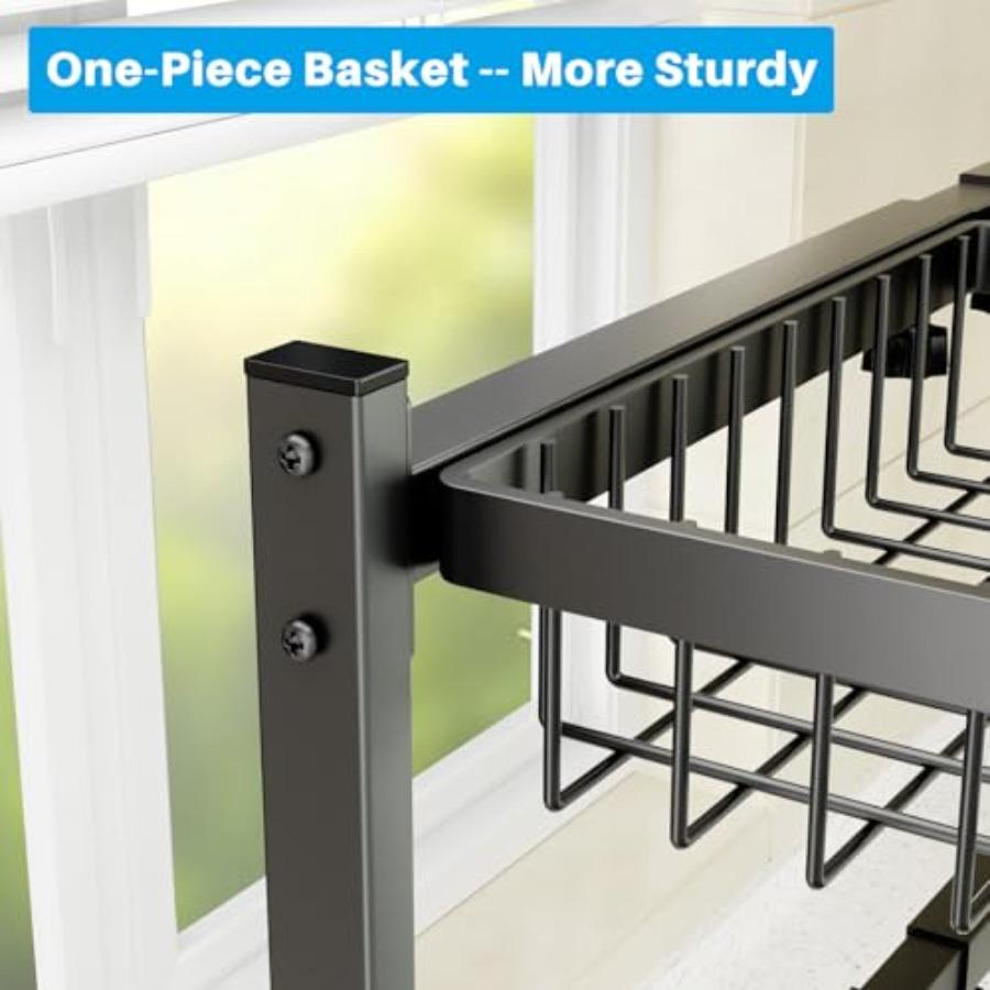 4 Baskets 2-Tier Over The Sink Dish Drying Rack 26.57-35 Large Sink Rack for Kitchen Extensible and Adjustable Saving Kitchen S
