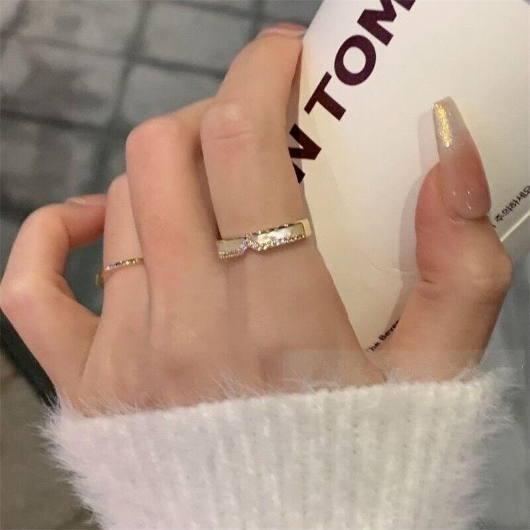 Light Luxury Exquisite Celebrity Zircon Shell Letter Ring Female Ins Niche Design High-end Fashion Stacking Ring