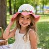 Sweet Handmade Straw Hat Wide Brim 1-7Year Sun Hat Flower Decoration Beach Hat Travel