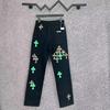 9922 CHROME HEARTS Men's and Women's American Style Trendy Jeans with Fabric Patches, Casual and Fashionable High Street Pants