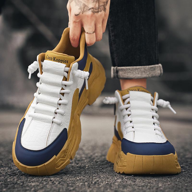 Korean version of autumn fashion personalized platform shoes medium help men color matching casual Martin shoes outdoor retro trendy shoes
