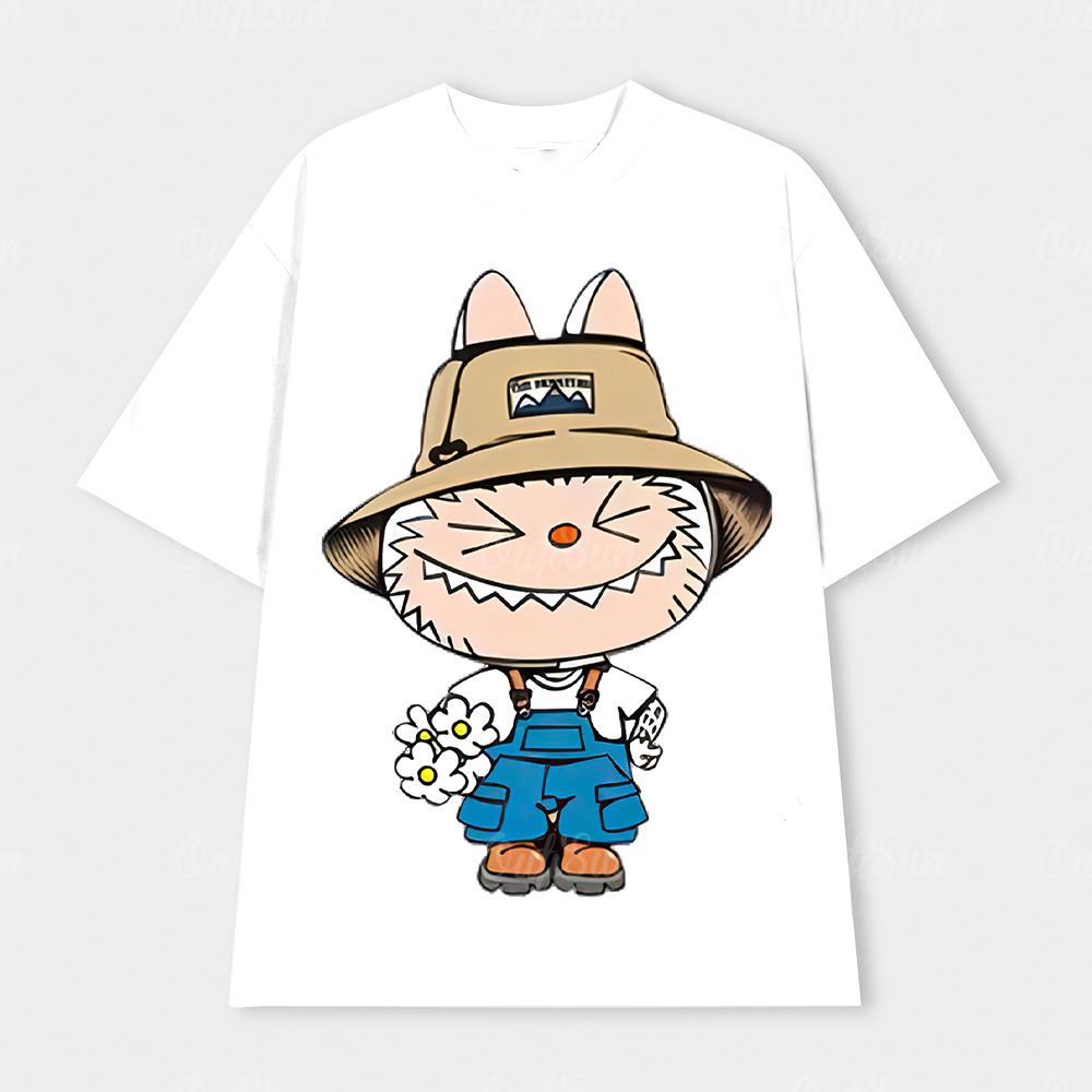 Labubu Kasing Lung Cosplay cloth 3D summer T-shirt Anime Short Sleeve Top White and Black Short Sleeve T-Shirt