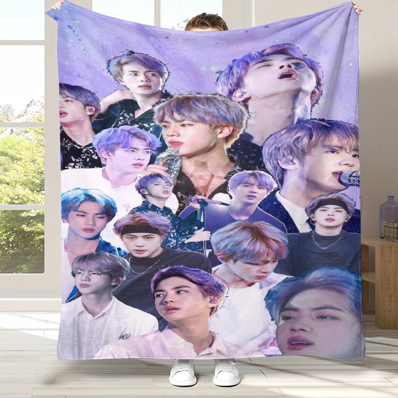 Kim Seok Jin Kpop B-BTS Flanelldecke, Ultraweiche Warme Plüschdecke für Zuhause Schlafzimmer Bett Sofa Abdeckung Büro Camping Picknick Geschenk