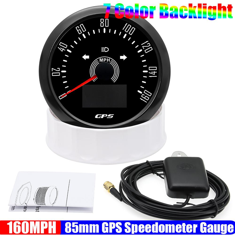 7 Color 85mm GPS Speedometer Gauge with Antenna 200KMH,160MPH Speed Meter COG TRIP ODO Turn Light Car Boat Yacht 12V24V
