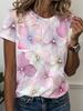 European and American Trendy Women's Pullover Round Neck 3D Flower Digital Printed Top Summer Short Sleeve Loose Women's T-Shirt