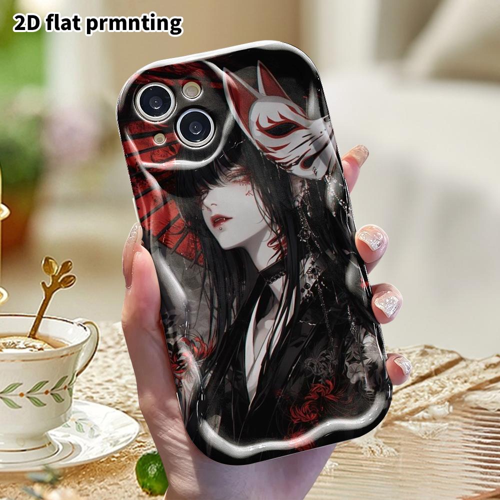 Phone Case: 2D flat, fits iPhone 18, 17, 16, 15, 14, 13, 12Pro protective case, dark fox-faced girl, perfect Christmas and Halloween holiday gift