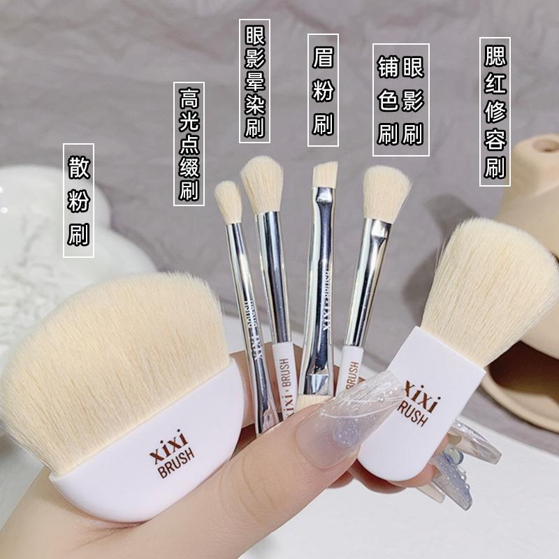 Mini Portable Set of 6 Brushes, Beginner Soft Animal Hair Eyeshadow Brush Blush Brush Makeup Brush Set