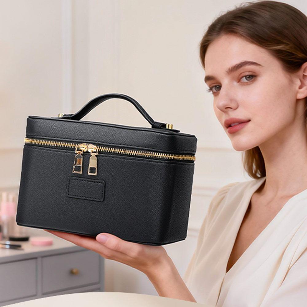 Borsa Trucco in Pelle PU Grande Capacità Forma Quadrata Borsa Custodia per Fotocamera Divisore Rimovibile Impermeabile Custodia Organizzatore Trucco da Viaggio