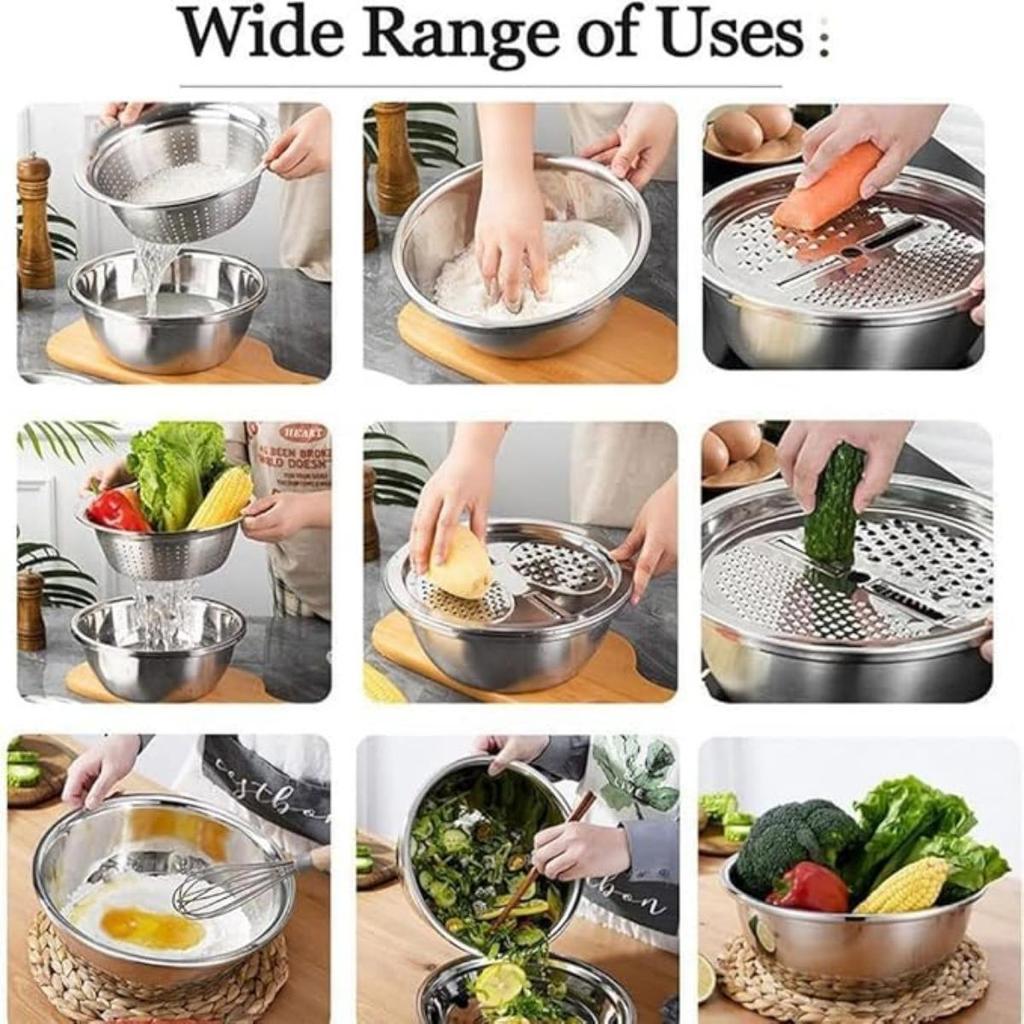 Multifunctional Stainless Steel Basin Stainless Steel Microporous Colander Multifunction Stainless Steel Basin with Grater Strainer and Drain Basket