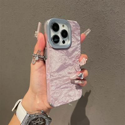 Titanium Gray Glacial Pattern Leather Phone Case for iPhone 16 15 14 13 12 11 Pro Max Full Shockproof Plating Hard Back Cover