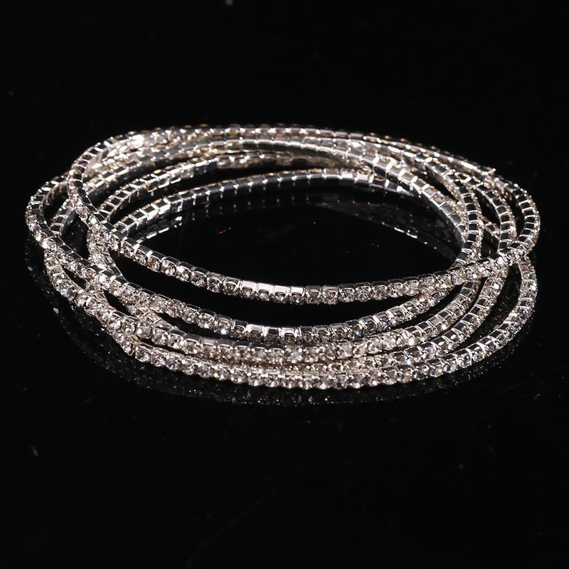 Diamond Elastic Bracelet Color Zircon Rhinestone Claw Chain Crystal Bracelet Gemstone Full Diamond Jewelry серебряный