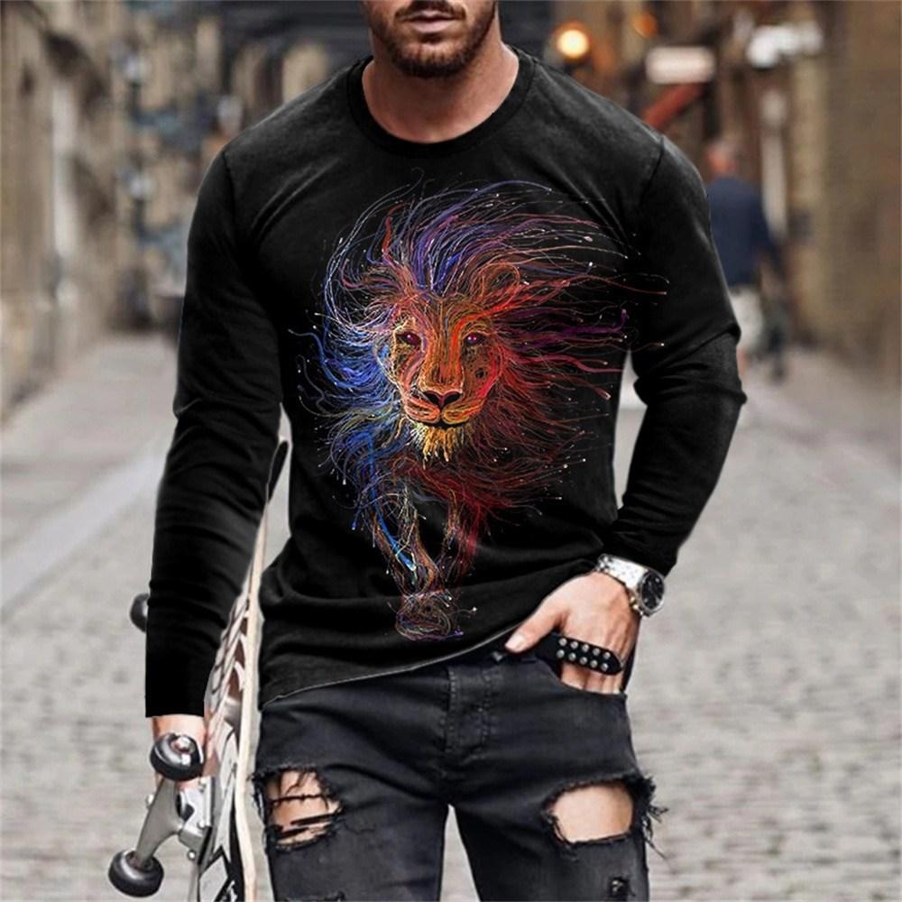 Vintage Long Sleeve T Shirt For Men Animal 3d Print Top Summer Men'S Casual Oversized O Neck Pullover Fashion Male Clothes