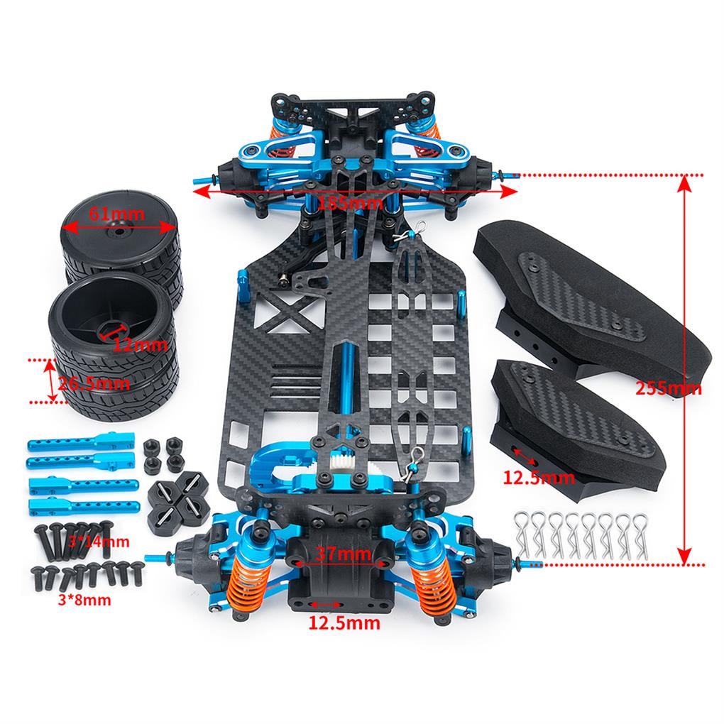 1/10 Carbon Fiber Car Frame For 1/10 TT02 Aluminum Alloy / Plastic Chassis Frame  RC Car Part