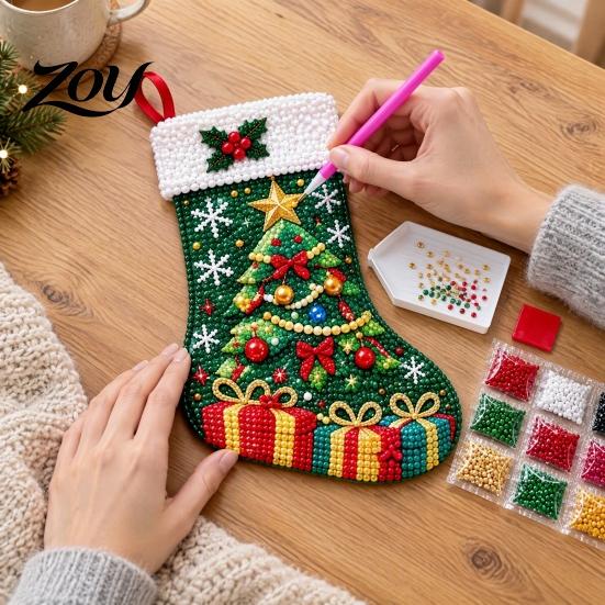 Hanging Ornaments for Fireplace Faux Diamond Painting Christmas Stocking Kit, DIY Acrylic Ornament Craft Holiday Crafts Adults Kids Adults,