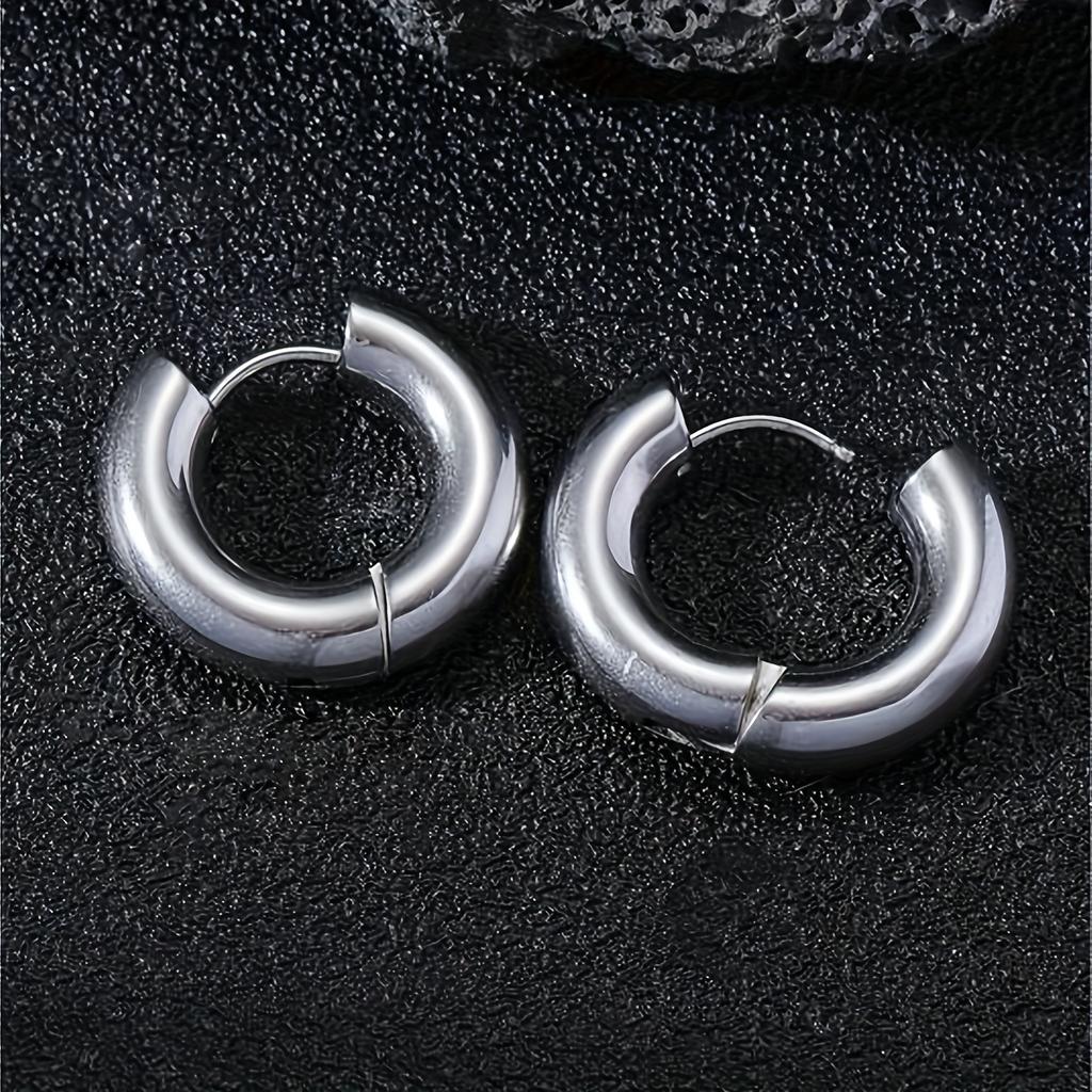 1 Paar Schwarze Silberne Goldene Farbton Edelstahl Creolen Runde Schlaufe Ohrring Herren Damen Große Größe Übertreibung Schmuck 10-20mm