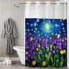 No Hook Sky Colored Drawing Shower Curtain With Snap-In Fabric Liner Sheer Top Window, Double Layer Bathtub Curtain
