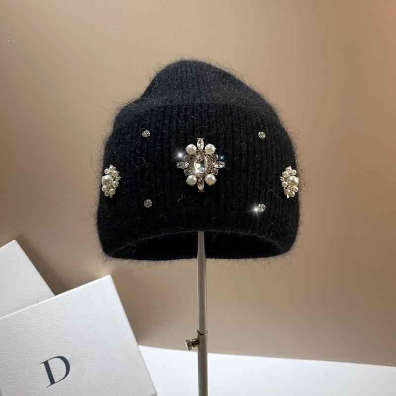 New European Retro Court Feng Shui Diamond Rabbit Hair Knitted Hat, Warm In Autumn and Winter, Thickened Plush Fashionable Wool Hat for Women