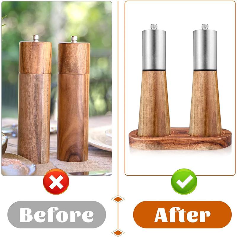Salt and Pepper Mill Tray Acacia Wood Pepper and Salt Grinder Stand Kitchen Pepper Mill Holder Rest Dining Table Protector JT554