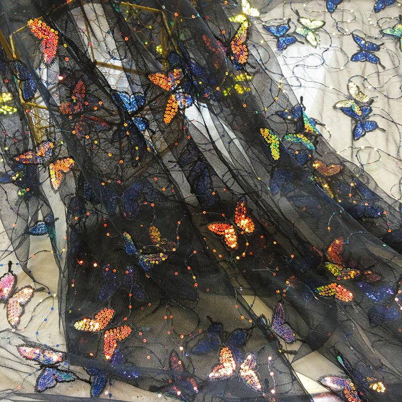 1 Yard Sequins Embroidered Butterfly Lace Mesh Fabric French Tulle Fabric For Diy Sewing Garment Dress Ancient Hanfu Costume