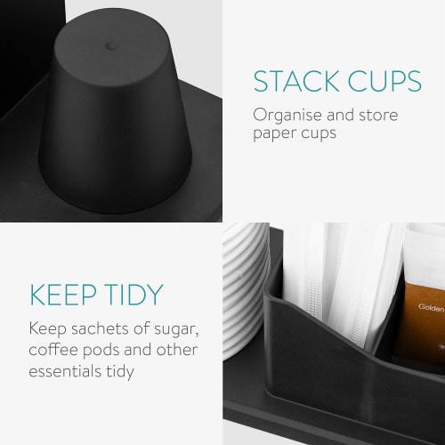 Navaris Organizer Cup Stand, Paper Cup Holder, Cup Dispenser - Coffee Station, Muddler, Tea Bag Storage, Black