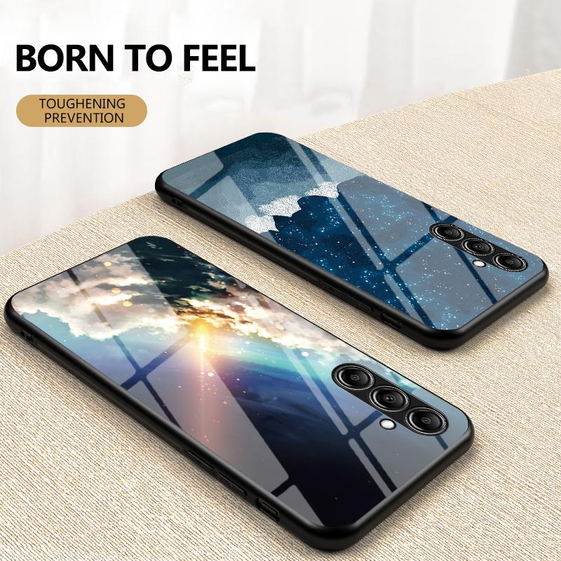 For Samsung Galaxy S23 FE Starry Sky Pattern Tempered Glass Case PC+TPU Anti-Scratch Phone Cover