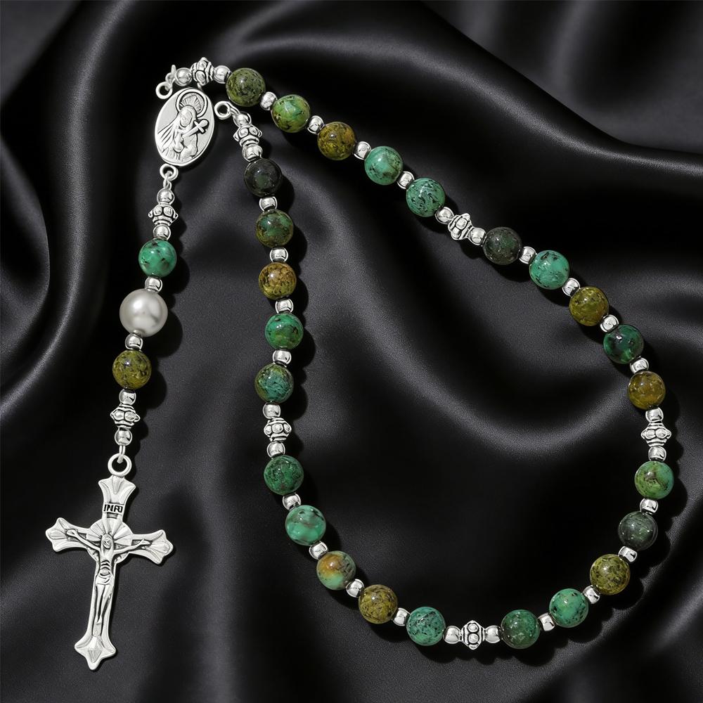 Vintage Cross Religious Rosary Beads Chain Jesus Crucifix Virgin Mary Pendant Chain Jewelry Religious Prayer Beads Bracelet