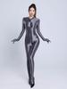 Doppelreißverschluss Offener Schritt Sexy Body Durchsichtige Bodysuits Glänzend Glänzende Strumpfhosen Elastische Formgebende Ganzkörper-Overalls Mit Handschuhen
