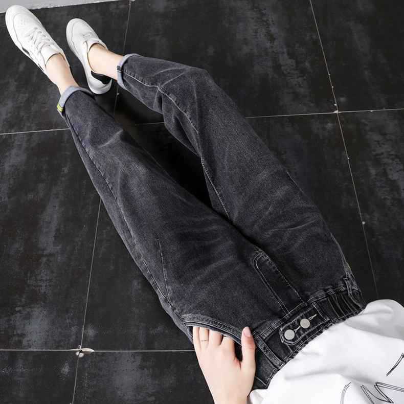 Spring and Autumn New Elastic Waist Loose Jeans Women's Large Size Harem Pants High Waist Pants