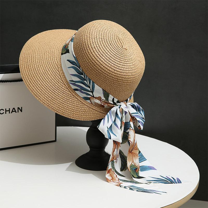Fisherman Straw Hat Women's Big Eaves Bow Sun Protection Hat Beach Vacation Sun Hat UV Protection Straw Hat