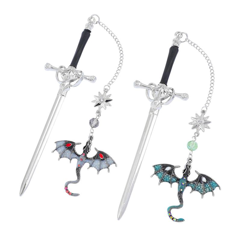 Sword-Shaped Weapon Model Metal Bookmark With Double-Winged Dragon Pendant Book Lovers Reading Accessories Birthday Gift