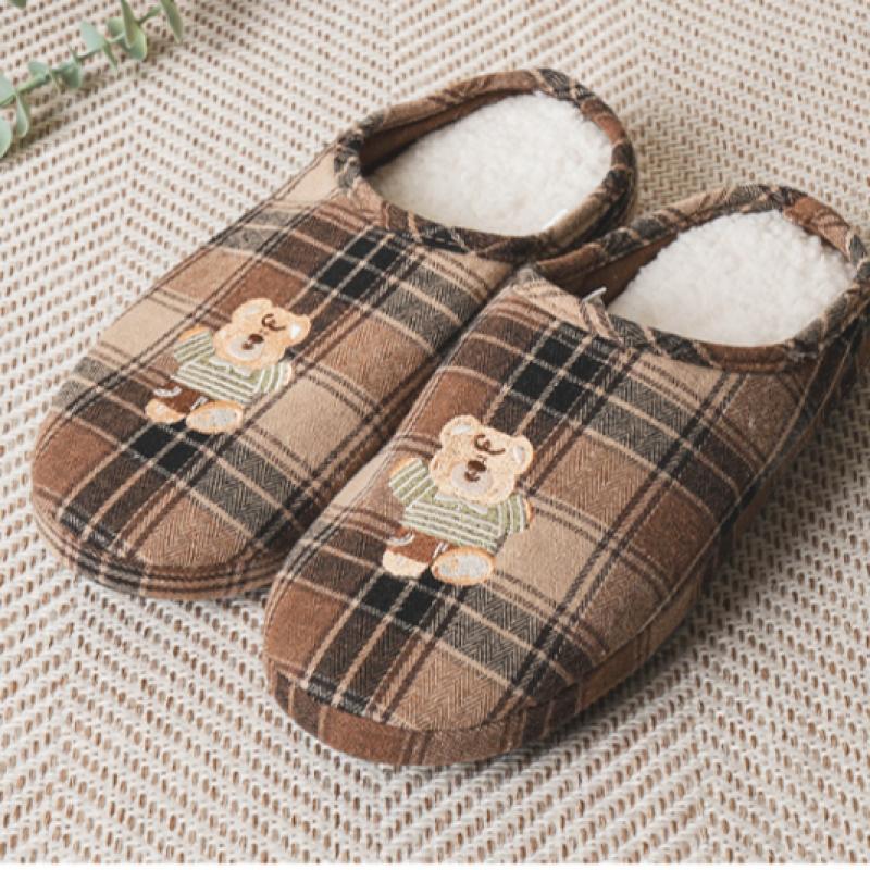 Daiso Plaid Embroidery Living Room Shoes 230 250 Mm Brown