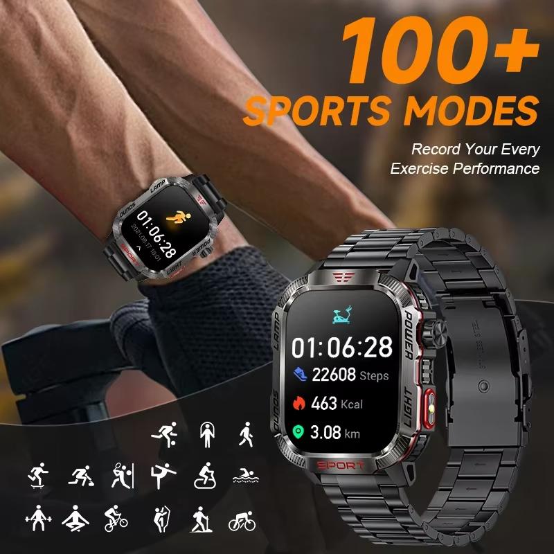 2025 600mAh Battery Rechargeable Smart Watch Men For All Smartphone Connections With LED Flashlight Waterproof Smartwatch Sports