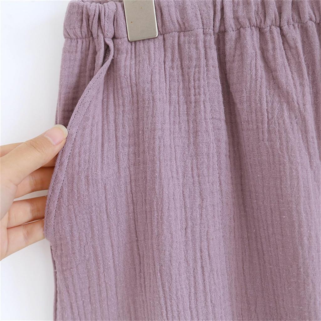 Kyonuza Cotton Loungewear for Spring and Solid Gauze Simple Long Relaxed Day x Purple Women's 100% Pajamas, Open-Front Autumn, Color, Fabric,