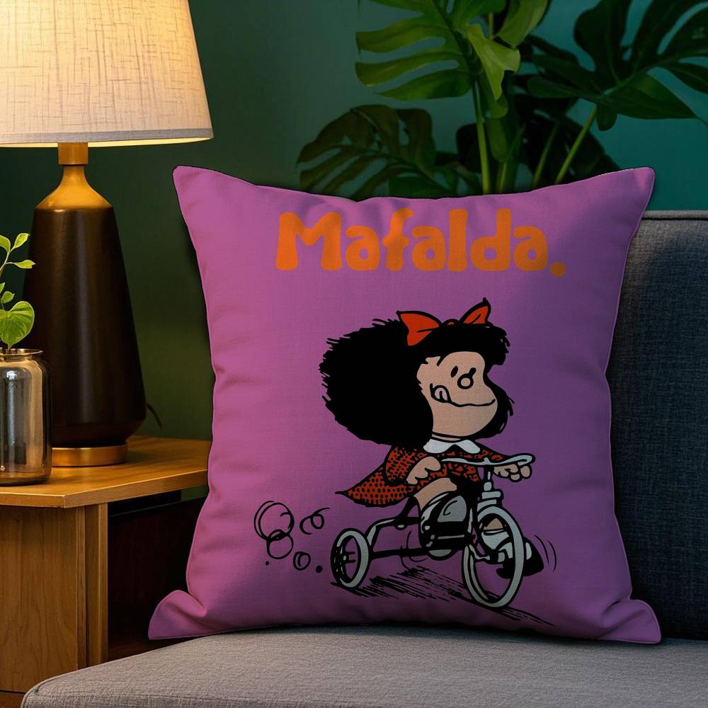 Cartoon M-Mafalda Cute Pillow Case Home Double-Sided Printing Short Plush Colorfast Microfiber Cushion Cover