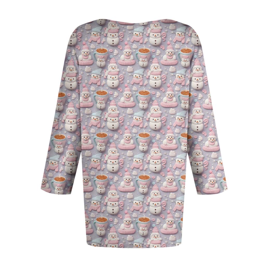 Women's Fashionable Casual Three-Quarter Sleeve Christmas Print Round Neck Top