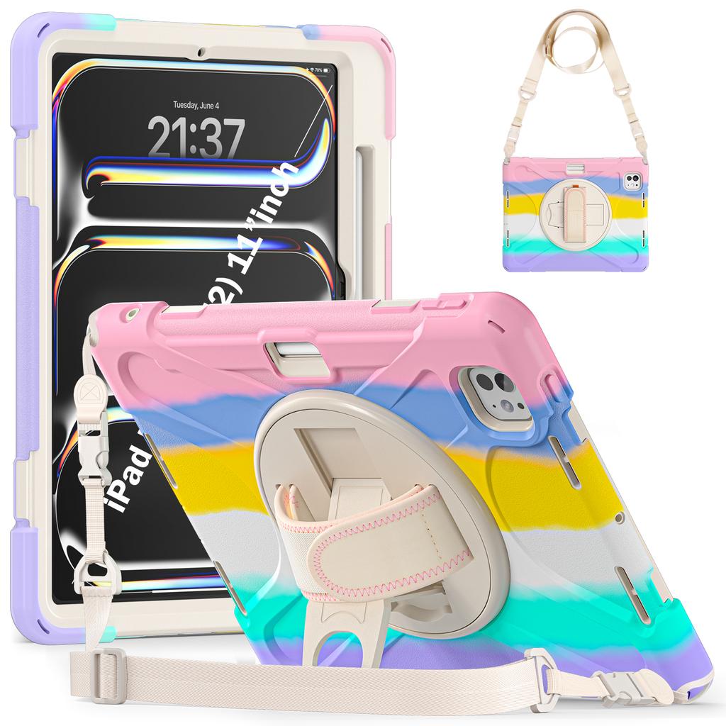 360 Rotating Case Universal for IPad Pro11 2025 M5 2024 M4 A3357 A3358 A3359 A2836 A2837 A3006 Rugged Stand Cover Shoulder Strap