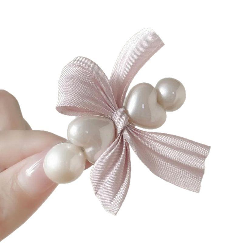 2pcs Elegant Bow Cute Pink Pearl Lace Bow Hair Clip Side Clip Sweet Hair Accessory Personality Niche Versatile Clip for Girls