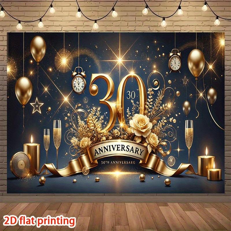 2D Flat Banner 1PC 30th Anniversary Party - Golden Anniversary Decorated Champagne, Floral Decorations - Wedding, Birthd