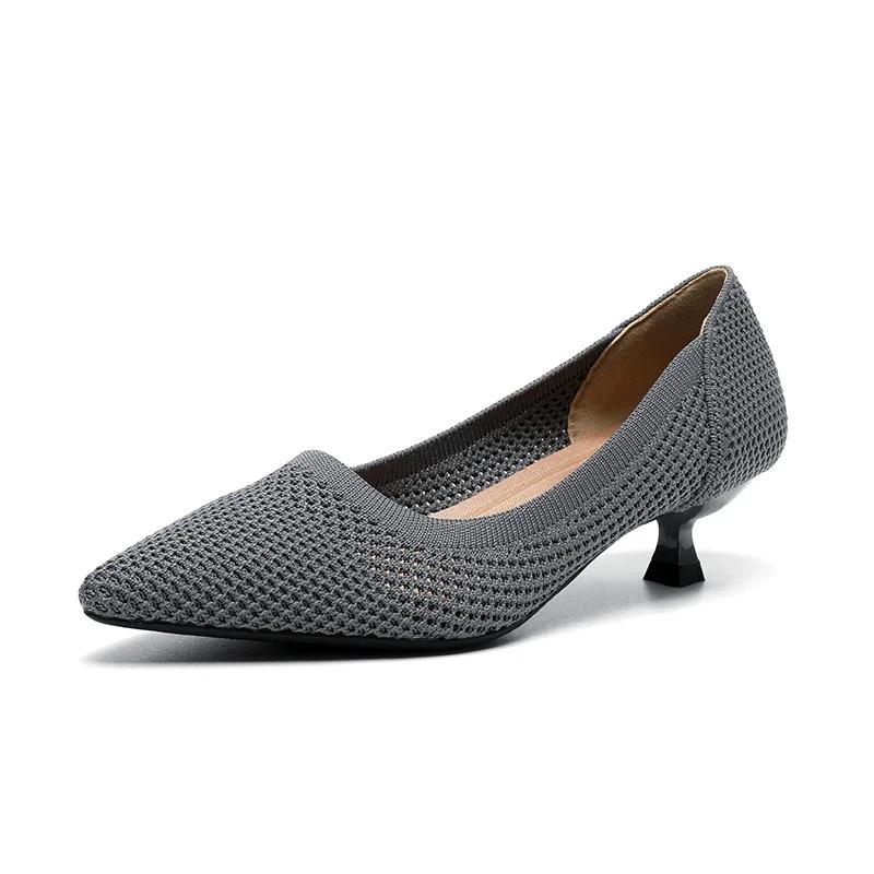 Damen Schuhe mit niedrigem Absatz Pumps Damenschuhe mit spitzer Zehenpartie weiche Sohlen Gestrickte mittelhohe Absätze Einzelne Schuhe für Damen kleiner Absatz