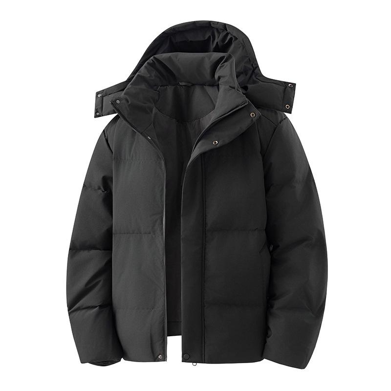 Men's Winter Down Jacket with Detachable Hood - 90% White Duck Down, Solid Color, Versatile Youth Style
