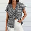 Damen Casual Locker Sitzendes Kariertes Kurzarmhemd Top mit Knopfleiste und vorne gebundenem Knotenkragen Bluse für Sommer Tägliche Kleidung