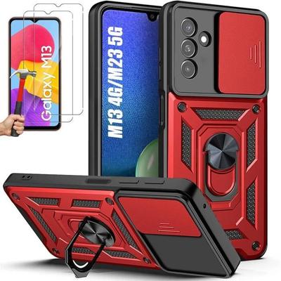 Case and 2 Tempered Glasses - Booling - for Samsung Galaxy M13/M23 5G - Red - Anti-Scratch - Shockproof
